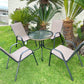 BTExpert Indoor Outdoor 28" Round Glass Table Brown Rattan Trim + 4 Brown Sling Stack Chairs
