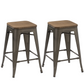 BTExpert 24" Metal Vintage Rustic Distressed BarStool Handmade Wood top - Set of 4