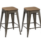 24" Antique Bronze Distressed Metal Barstools Handmade Wood top Stool