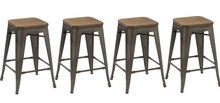 24" Antique Bronze Distressed Metal Barstools Handmade Wood top Stool