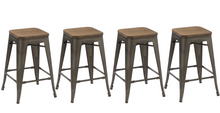 24" Antique Bronze Distressed Metal Barstools Handmade Wood top (Set of Two)