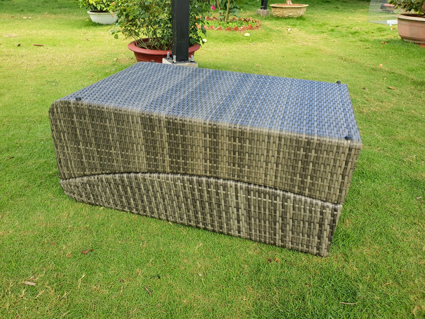 BTExpert Outdoor Foldable Chaise Lounge Chair, Wicker Rattan Reclining Sun Bed, Adjustable Padded Backrest Pillow, Assembled