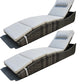 BTExpert Outdoor Foldable Chaise Lounge Chair, Wicker Rattan Sun Bed with Adjustable Backrest & Pillow - Set of 2