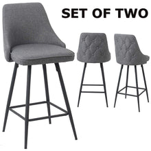 BTEXPERT Premium Tufted upholstered Dining 25" High Back Stool Bar Chairs, Set of 2 Pack Gray Polyester