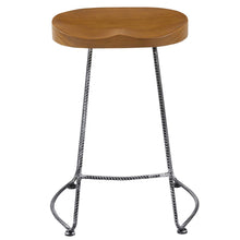 BTEXPERT Industrial 24" Antique Rebar Counter Bar Height Bistro Stools saddle Wood 2 PCS