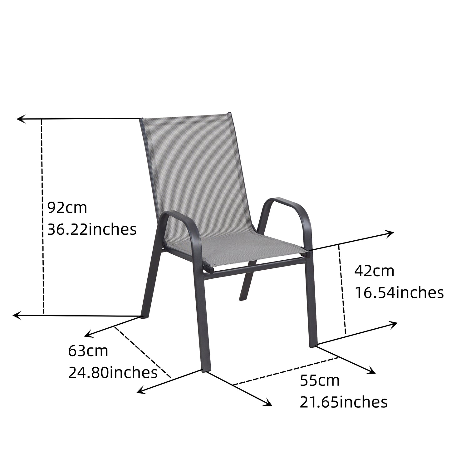 BTExpert  Indoor Outdoor Gray Restaurant Flexible Sling Stack Chairs, Metal Frame - Set of 2