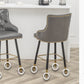 BTExpert 26" High Back Gray PU Leather Tufted Bar Chairs with Gold Nailhead Trim - Set of 2