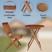 BTEXPERT Outdoor Living Spare Balcony Desk 3 Piece Round Coffee Folding Table Patio Bistro Set Two Chairs With Tan Cushions