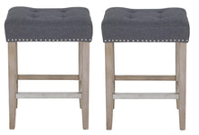 BTEXPERT Quail Wooden Linen Tufted Counter 27" Bar Stool, Accent Nail Trim Barstool Set of 2