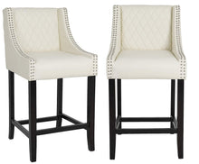 BTEXPERT Shauhin Quilted Leather Upholstered 39" Bar Stool Chair, Accent Nail Trim Barstool Set of 2