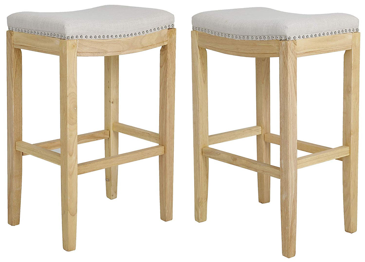 BTEXPERT Shabaz Backless Stools, Linen Beige Fabric Bar Height - Set of 2