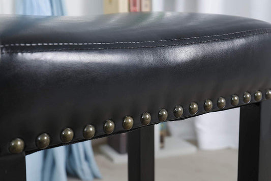 BTExpert Miraj Wooden Leather Bar Stool with Bronze Nail Trim - Set of 2