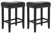 BTEXPERT Miraj Wooden Leather Upholstered Bar Stool, Bronze Nail Trim Barstool Set of 2