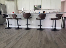 TWO Adjustable Metal upholstered Swivel Vintage Brown Kitchen Dining Bar Counter Stool Chair barstools
