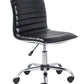 Mid Back Armless Ribbed Task Leather Chair, Black Upholstery/Chrome