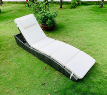 Outdoor Foldable Chaise Pool Lounge Chair Folding Wicker Rattan Sun Bed Patio Couch Reclining Lounger Adjustable Padded Backrest Pillow Set of 2